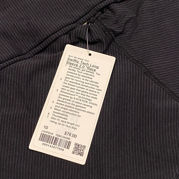 Lululemon Swiftly Tech 2.0 Race Length Top in Black/Gray Stripe (Size 10) - Picture 5 of 7